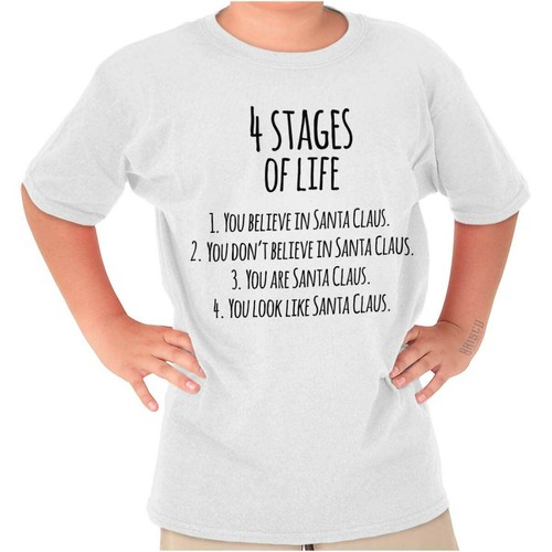 Stages of Life Santa Claus Christmas Holiday Unisex Kids Youth Crew T Shirts - Picture 3 of 4