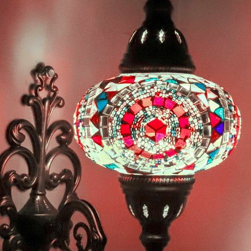Turkish Moroccan Mosaic Multicolour Tiffany Wall Sconce Lamp Light Large Globe - Picture 4 of 7