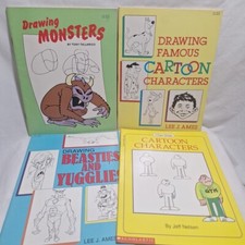 Vintage How To Draw Books Cartoon And Monsters Lot Of 4