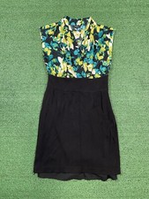 Alfani Women’s Size 8 Floral Abstarct Dress V Neck Black Yellow White Blue