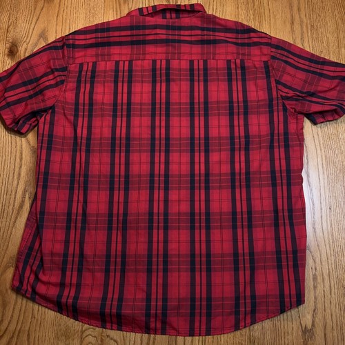 Sean John Button Shirt Men's 4XB Red & Black Buffalo Plaid Short Sleeve Pocket - Picture 7 of 7