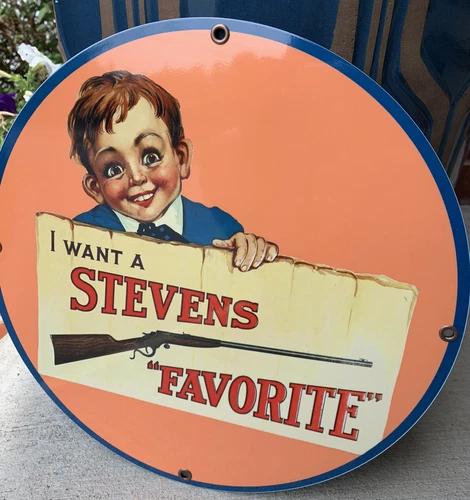 Vintage Style Stevens Favorite Shoot Gun Rifle Metal Heavy Quality Sign