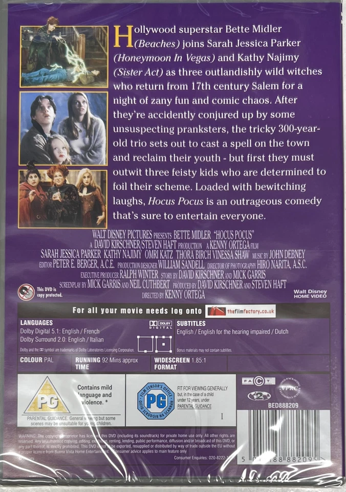 Hocus Pocus (DVD) New And Sealed - Bette Midler , Sarah Jessica Parker , Disney! - Image 2 of 2