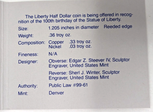 Vintage 1986 US Mint Liberty Commemorative Half Dollar Coin Uncirculated - Picture 5 of 7