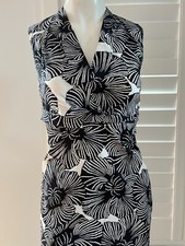 David Lawrence 100% Cotton Dress Size 6 XS Black & White Floral Print Linework