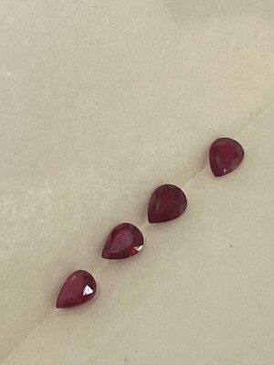 Genuine Earth Mined Ruby Pear Gemstone 5 x 4 x 2 MM 4 Pieces - 1.37 CTTW