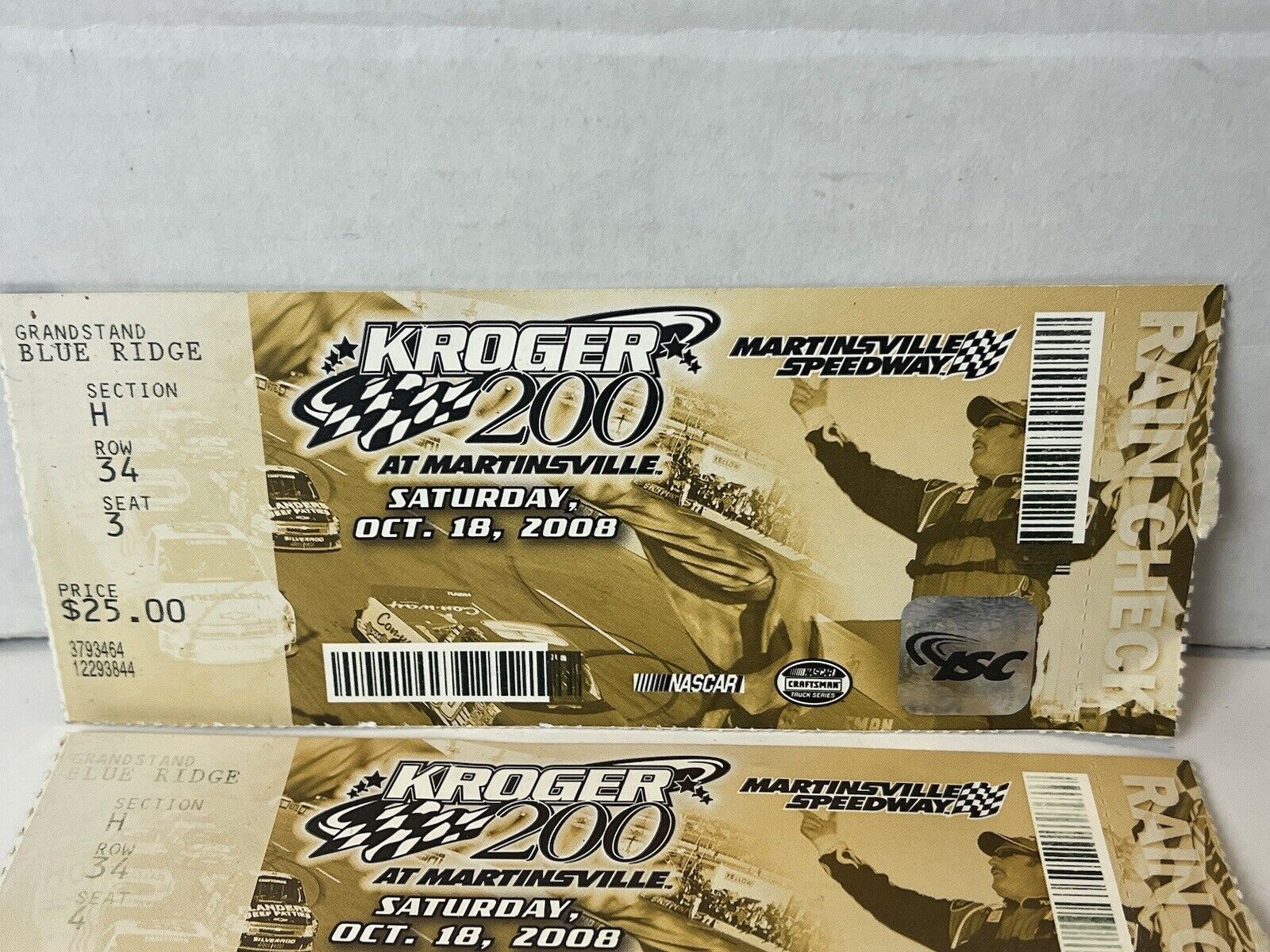 2008 Nascar Kroger 200 Ticket Stubs X2 Martinsville Speedway 1 Day Ship!👍