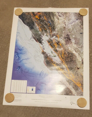 Earthquakes & Faults of the San Francisco Area Poster 1970- 2003 36'' x 48'' 