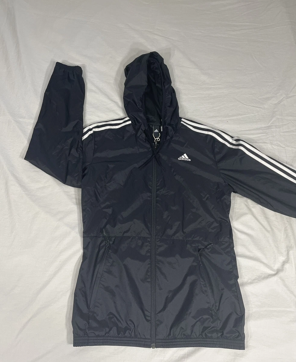 Adidas Women Black Athletic windbreaker Nylon Zip up Hoodie Size S