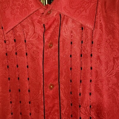 VINTAGE MEN GERLIN SILK SHIRT WITH ACCENTS FIRE ENGINE RED MADE IN ITALY PRINT M