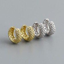 Woman REAL S925 Sterling Silver Huggie Hoop Braided Earring Stud