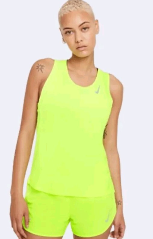 Nike Women's Dri-Fit Race Singlet Running Tank Neon Yellow Top! Size L
