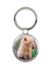 Cat : Gift Round Keychain Cute Animal Kitten Funny Friend Feline Pets Lover