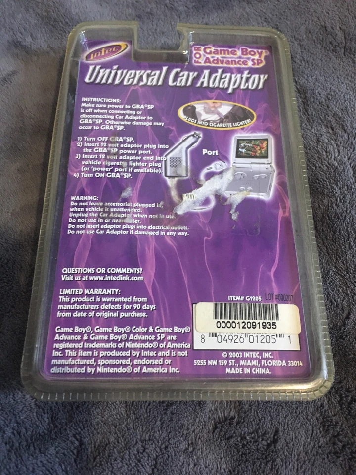 BRAND NEW Universal Car Adaptor For Gameboy Advance Sp FACTORY SEALED - Image 2 of 2