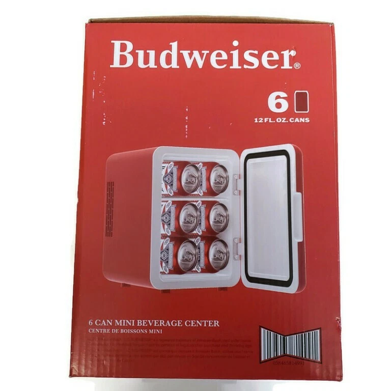 Mini dormitorio central de bebidas Budweiser de 6 latas viajes por carretera cuevas para hombres 120 VCA o 12 VCC Foto 2 de 4