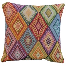 Geometric Turkish Kilim Cushion. 17x17" Square. Heavyweight Traditional Tapestry