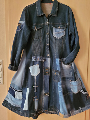   Cooler Jeans Mantel Jacke   Upcycling Einzelstück UNIKAT A-Linie 42 44/46 TOP!
