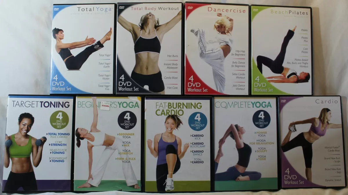 9 workout 4- DVD lot dance toning pilates yoga total body fat burning  cardio