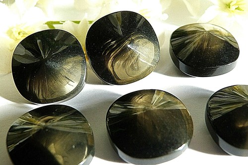 173CBIS / Stunning Old Buttons " Smoke " Black And Transparent Lot 6 Buttons - Picture 2 of 4