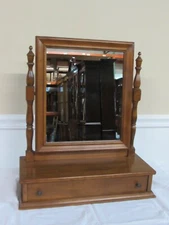 VINTAGE ETHAN ALLEN NUTMEG MAPLE SHAVING MIRROR, CHEVAL STYLE, DRAWER, 10-5030