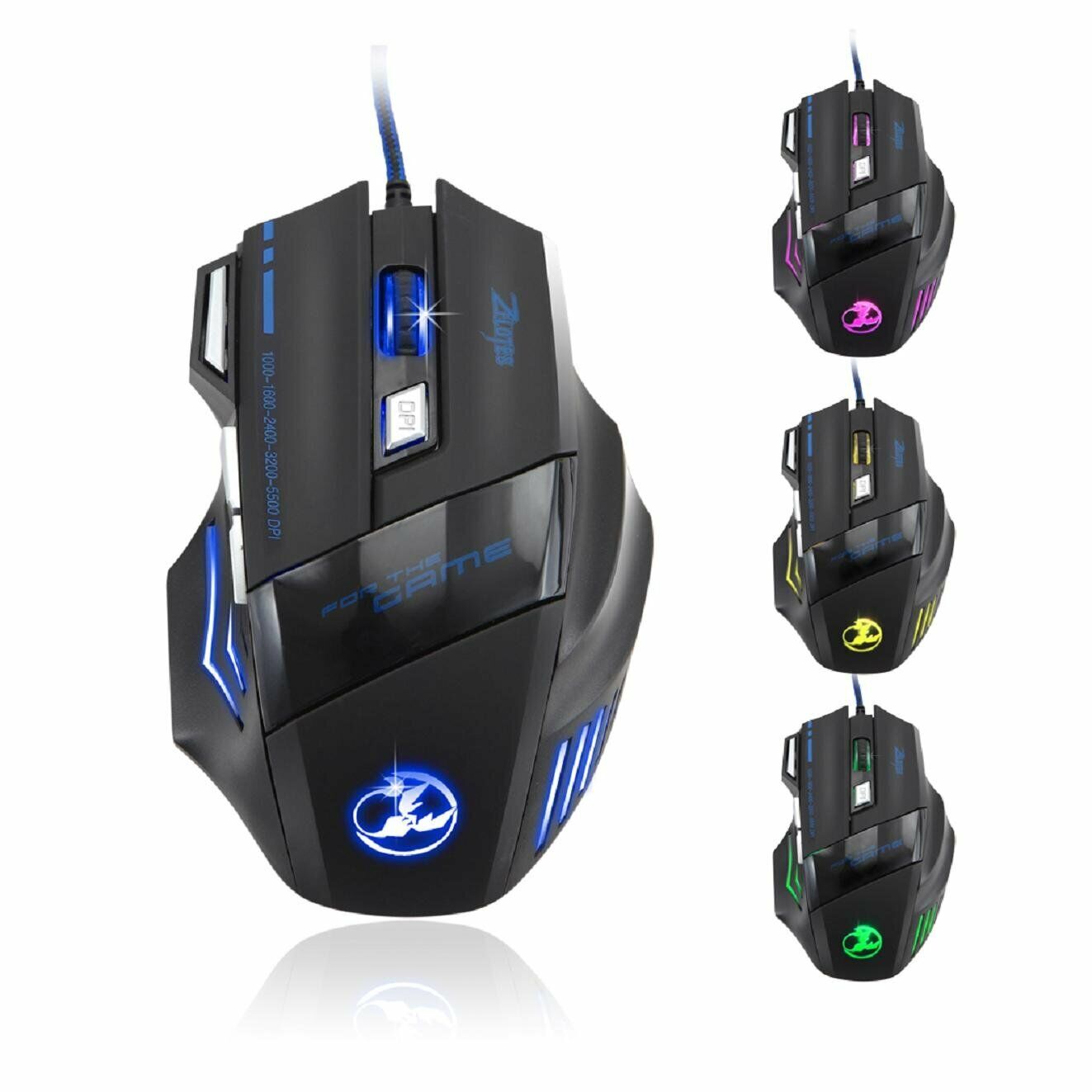 Zelotes 5500 Dpi 7 Button Led Optical Usb Wired Gaming Mouse Mice For Pro Gamer