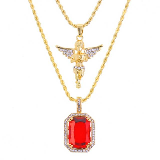14k Gold Plated Baby Angel Red Ruby 