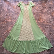 Vintage 60s 70s Green Prairie Maxi Dress Cottage Core Edwardian Vintage XXS XS