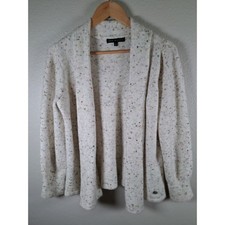 Adrienne Vittadini Confetti Knit Open Front Cardigan Sweater Cream Multi Large