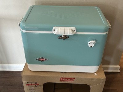Coleman 60th Anniversary Diamond Steel Belt Cooler 54QT Turquoise New Box NOS