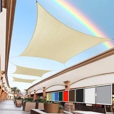 12' x 20' Beige Rectangle Sun Shade Sail Canopy Outdoor Patio Fabric Screen A...