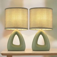 Tischlampe Tischleuchte Wohnzimmerlampe Keramik Textil GrüN 1 Flammig 2Er Set
