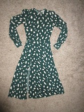 REFORMATION CREED MIDI GREEN CREAM PRINT DRESS SZ 0 KEYHOLE BACK  SIDE SLIT