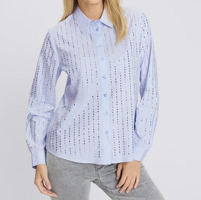 418185 Heine Damen Bluse hellblau Glitzer Steine langarm Baumw. NEU Gr. 34 - 50