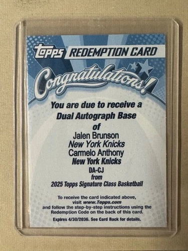 2025 Topps Signature Jalen Brunson/Carmelo Anthony Base (RAW)