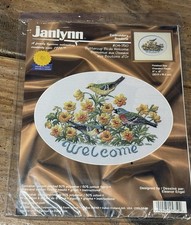 New JANLYNN Embroidery Kit 04-750 BUTTERFLY BIRDS WELCOME 8  x 6   Vintage 1999