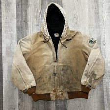 VTG Carhartt J140 Heavily Distressed Work Wear Canvas Jacket Brown Size Large
