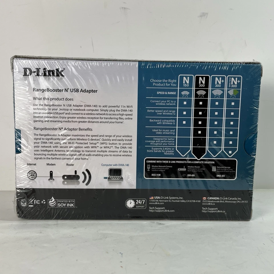 D-Link RangeBooster Wireless N USB Adapter DWA-140 Wireless N-300 - Image 2 of 4