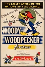 Vintage Animation Original Vintage Movie Poster One SHeet WOODY WOODPECKER 1950