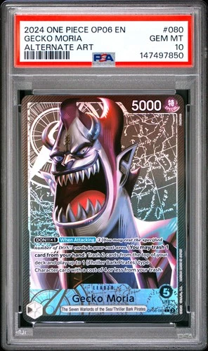 2024 ONE PIECE OP06-WINGS OF THE CAPTAIN ALTERNATE ART #080 GECKO MORIA PSA 10