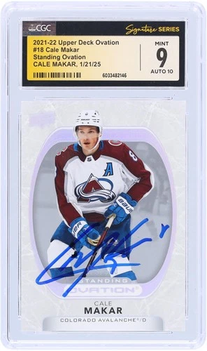 Cale Makar Avalanche Signed 2021-22 Upper Deck Ovation #18 #/500 CGC 9/10 Card