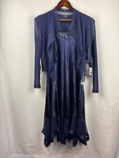 Women’s Komarvo Medium Navy Blue Satin Dress Set w/ Jewel Embellishments
