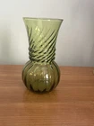 Vintage Anchor Hocking olive green glass vase with swirl and rope design