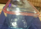 PYREX Vintage 2 Piece Clear Glass Refrigerator Dish with Red Seal Lid Fridgie