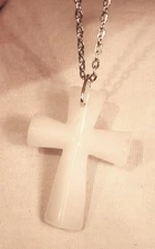 Striking Sculpted Clean Chalky White Natural Stone Religious Cross Necklace