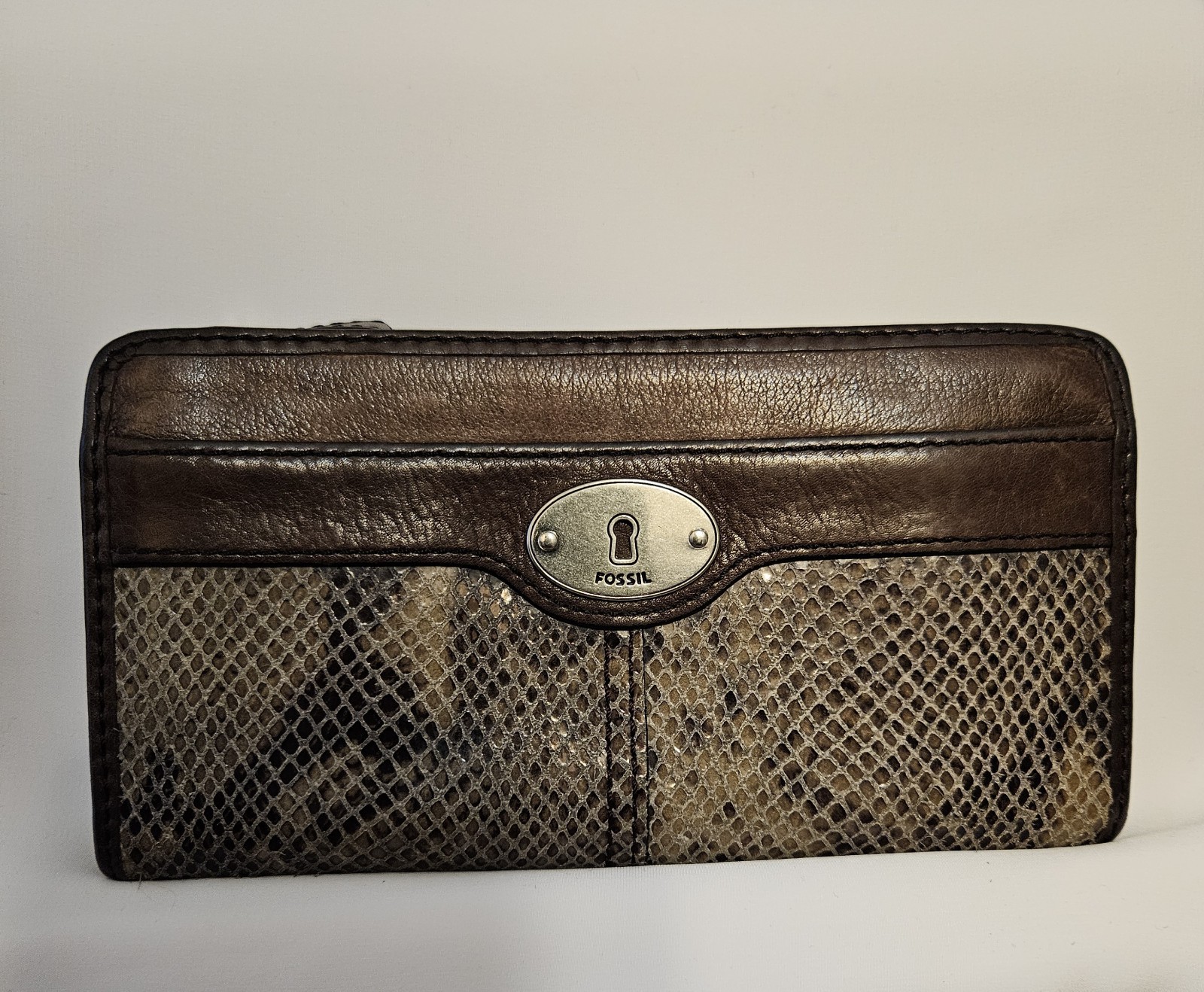 Fossil Vintage Brown Leather and Python Embossed … - image 1