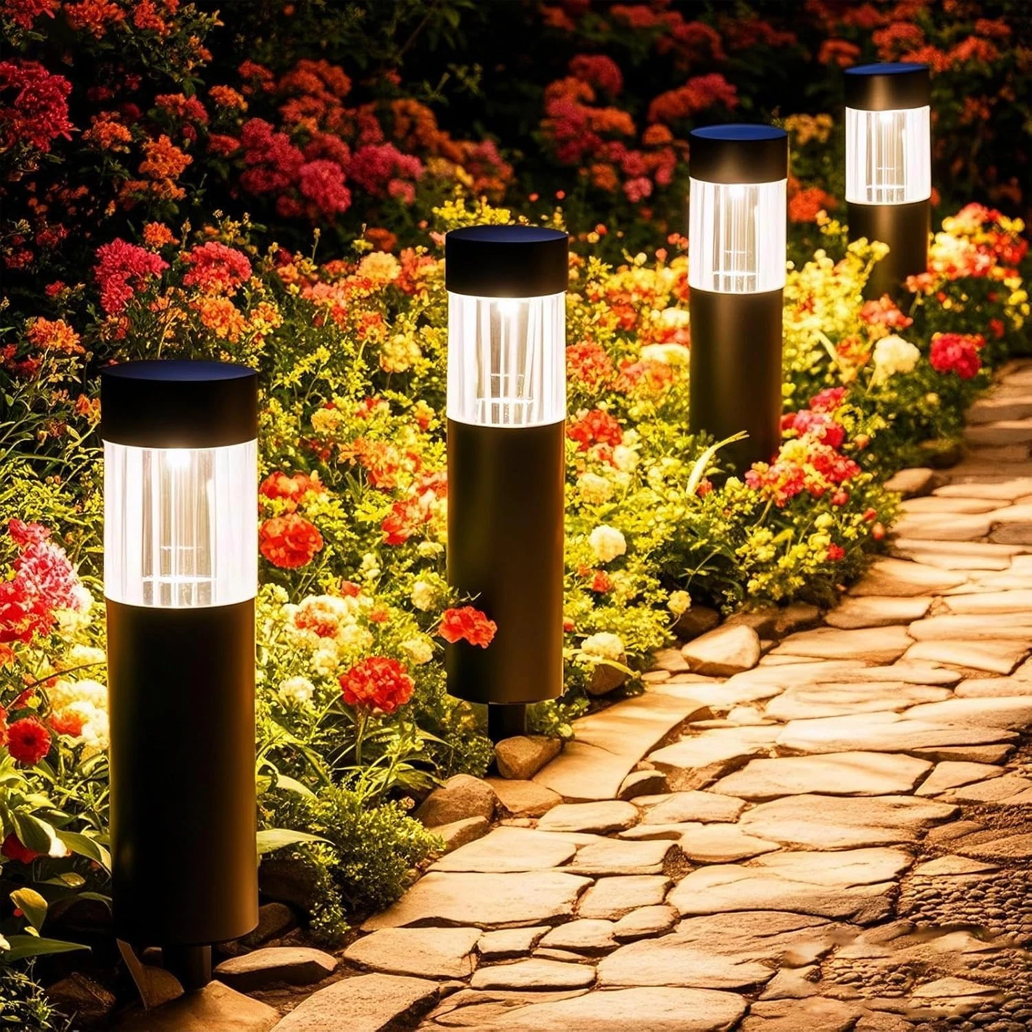 Solar Pathway Lights Outdoor Waterproof, 6 Pack Stainless Steel LED Stake Lig...