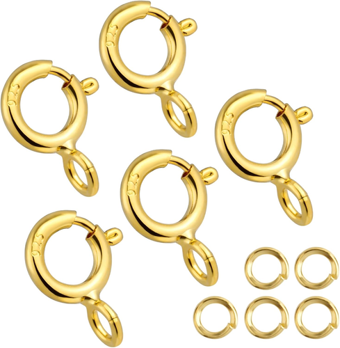18K Gold Necklace Clasps - 5mm Spring Clasps for Jewelry Making, 4mm Jump Rin... - Picture 9 of 12