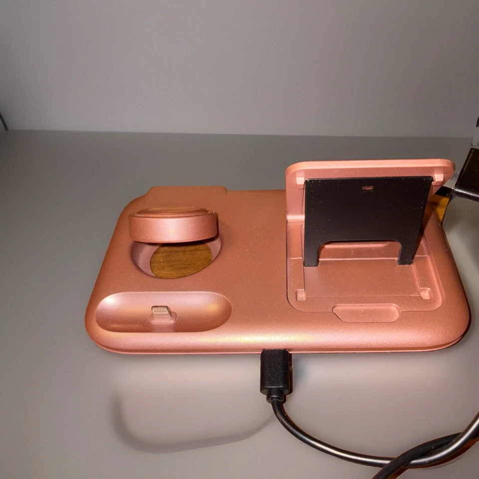 Estación de carga 3 en 1 soporte de cargador para Apple AirPods Watch iPhone oro rosa Foto 4 de 4