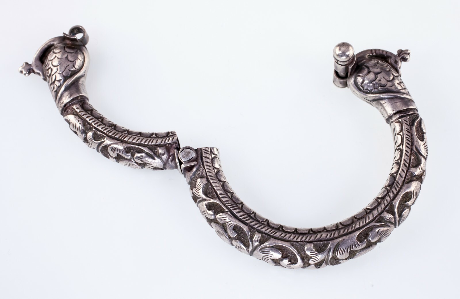 Vintage Tribal India Chitai Peacock Silver Cuff Bracelet, Hand Carved image 4