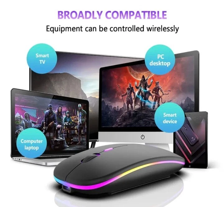 Wireless Mouse With RGB Slim Profile Silent Mouse 3 Dpi Levels Colored Lights - Image 4 of 4